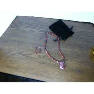 Natural Orange Fire Agate and Carnelian Beaded Necklace and Earring Valentine's